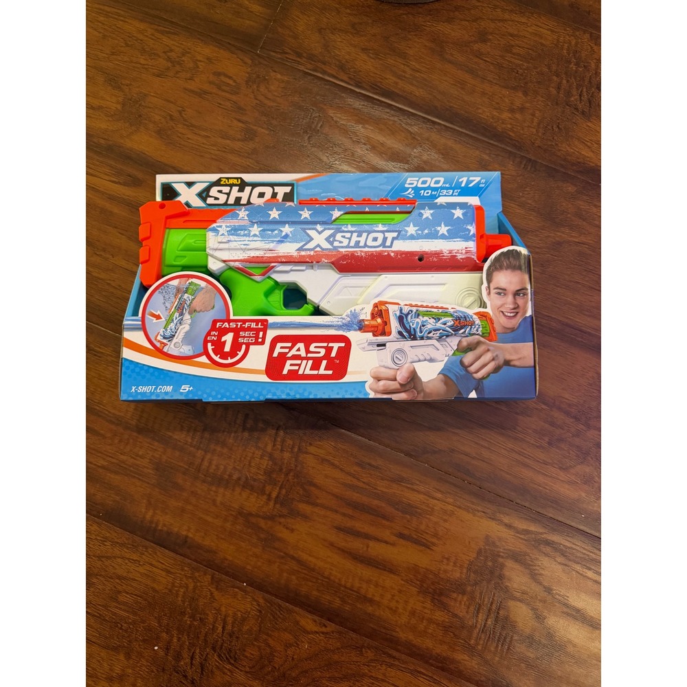 Zuru X-Shot Hyperload Water Blaster Kids OS Blue USA New Fast-Fill Stars Stripes